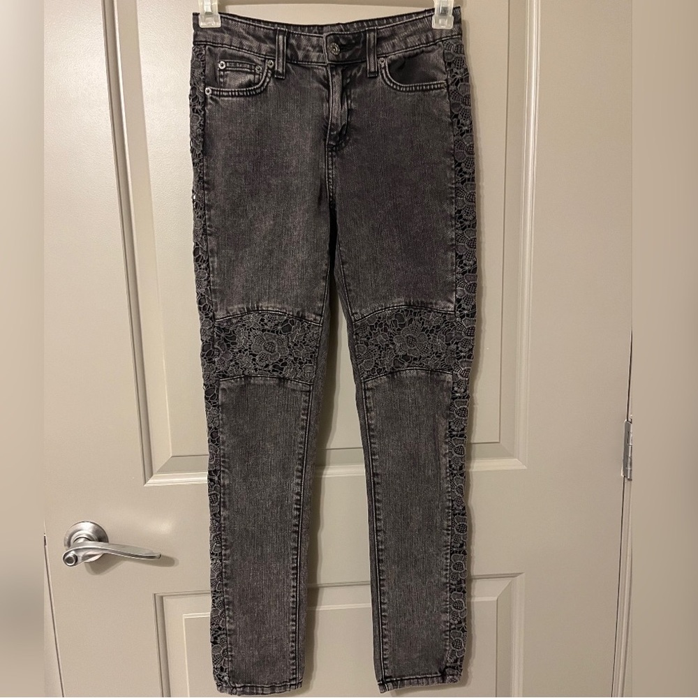 Carmar faded black crochet knee skinny jeans NWOT